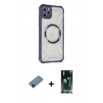 MARSİLYAN™- iPhone 11 Pro Max Kılıf Kutup Modern - Şeffaf 360 Full Body Arka Koruyucu + Metal Kamera Lens Koruma Cam - MI