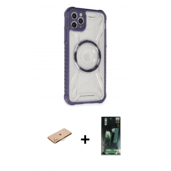 MARSİLYAN™- iPhone 11 Pro Max Kılıf Kutup Modern - Şeffaf 360 Full Body Arka Koruyucu + Renkli Kamera Lens Koruma Cam - TU