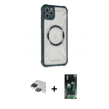 MARSİLYAN™- iPhone 11 Pro Max Kılıf Kutup Modern - Şeffaf 360 Full Body Arka Koruyucu + Pers Alüminyum Kamera Lens - SH