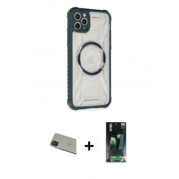 MARSİLYAN™- iPhone 11 Pro Max Kılıf Kutup Modern - Şeffaf 360 Full Body Arka Koruyucu + Rainbow Kamera Lens Koruma Cam - YL