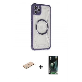MARSİLYAN™- iPhone 11 Pro Max Kılıf Kutup Modern - Şeffaf 360 Full Body Arka Koruyucu + Renkli Kamera Lens Koruma Cam - YL