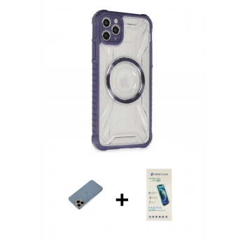 MARSİLYAN™- iPhone 11 Pro Max Kılıf Kutup Modern - Şeffaf Pasifik Cam Ekran Koruyucu + Shine Kamera Lens Koruma Cam - GD