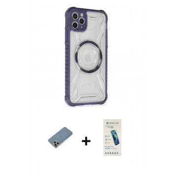 MARSİLYAN™- iPhone 11 Pro Max Kılıf Kutup Modern - Şeffaf Pasifik Cam Ekran Koruyucu + Metal Kamera Lens Koruma Cam - MR