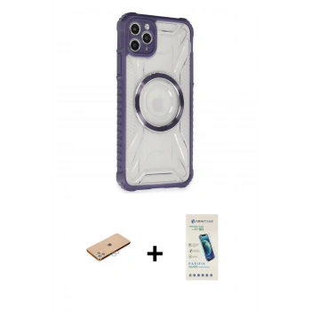 MARSİLYAN™- iPhone 11 Pro Max Kılıf Kutup Modern - Şeffaf Pasifik Cam Ekran Koruyucu + Renkli Kamera Lens Koruma Cam - PE