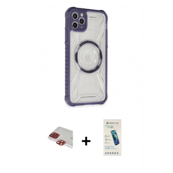 MARSİLYAN™- iPhone 11 Pro Max Kılıf Kutup Modern - Şeffaf Pasifik Cam Ekran Koruyucu + Pers Alüminyum Kamera Lens - KI