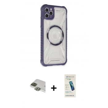 MARSİLYAN™- iPhone 11 Pro Max Kılıf Kutup Modern - Şeffaf Pasifik Cam Ekran Koruyucu + Pers Alüminyum Kamera Lens - YL