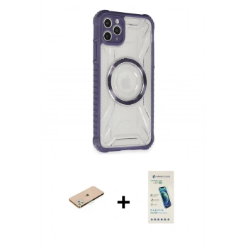 MARSİLYAN™- iPhone 11 Pro Max Kılıf Kutup Modern - Şeffaf Pasifik Cam Ekran Koruyucu + Renkli Kamera Lens Koruma Cam - YL