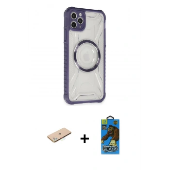 MARSİLYAN™- iPhone 11 Pro Max Kılıf Kutup Modern - Siyah 18D Cam Ekran Koruyucu + Renkli Kamera Lens Koruma Cam - MI