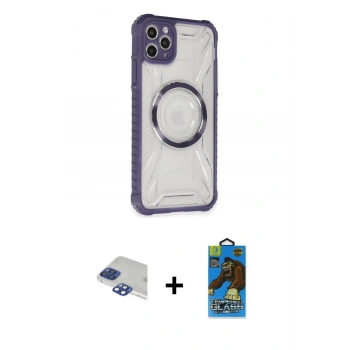MARSİLYAN™- iPhone 11 Pro Max Kılıf Kutup Modern - Siyah 18D Cam Ekran Koruyucu + Pers Alüminyum Kamera Lens - LT