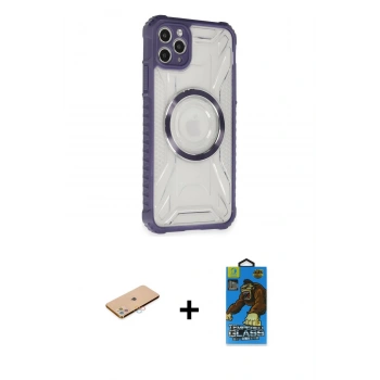 MARSİLYAN™- iPhone 11 Pro Max Kılıf Kutup Modern - Siyah 18D Cam Ekran Koruyucu + Renkli Kamera Lens Koruma Cam - PE