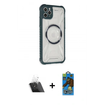 MARSİLYAN™- iPhone 11 Pro Max Kılıf Kutup Modern - Siyah 18D Cam Ekran Koruyucu + Kamera Lens Koruma Cam - SF