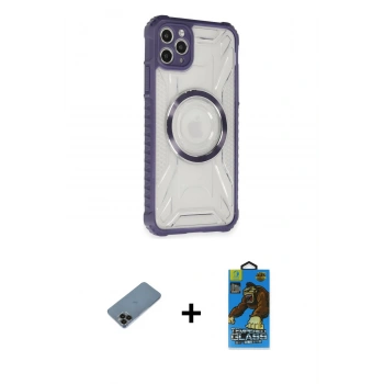 MARSİLYAN™- iPhone 11 Pro Max Kılıf Kutup Modern - Siyah 18D Cam Ekran Koruyucu + Shine Kamera Lens Koruma Cam - SH