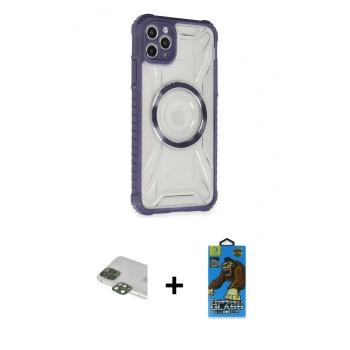 MARSİLYAN™- iPhone 11 Pro Max Kılıf Kutup Modern - Siyah 18D Cam Ekran Koruyucu + Pers Alüminyum Kamera Lens - YL