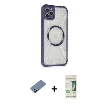 MARSİLYAN™- iPhone 11 Pro Max Kılıf Kutup Modern - Siyah 20D Premium Cam Ekran Koruyucu + Metal Kamera Lens Koruma Cam - GD