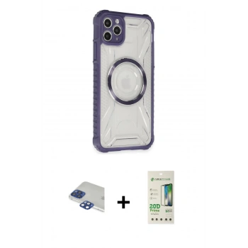 MARSİLYAN™- iPhone 11 Pro Max Kılıf Kutup Modern - Siyah 20D Premium Cam Ekran Koruyucu + Pers Alüminyum Kamera Lens - LT