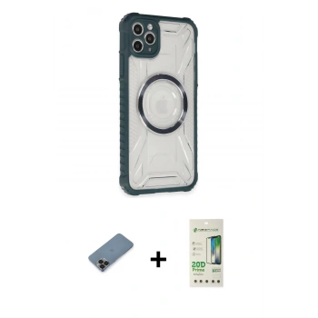 MARSİLYAN™- iPhone 11 Pro Max Kılıf Kutup Modern - Siyah 20D Premium Cam Ekran Koruyucu + Metal Kamera Lens Koruma Cam - SH