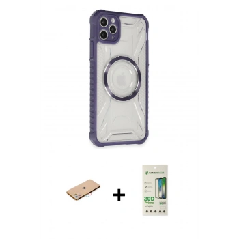 MARSİLYAN™- iPhone 11 Pro Max Kılıf Kutup Modern - Siyah 20D Premium Cam Ekran Koruyucu + Renkli Kamera Lens Koruma Cam - PE