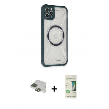 MARSİLYAN™- iPhone 11 Pro Max Kılıf Kutup Modern - Siyah 20D Premium Cam Ekran Koruyucu + Pers Alüminyum Kamera Lens - YL