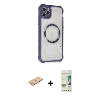 MARSİLYAN™- iPhone 11 Pro Max Kılıf Kutup Modern - Siyah 20D Premium Cam Ekran Koruyucu + Renkli Kamera Lens Koruma Cam - TU
