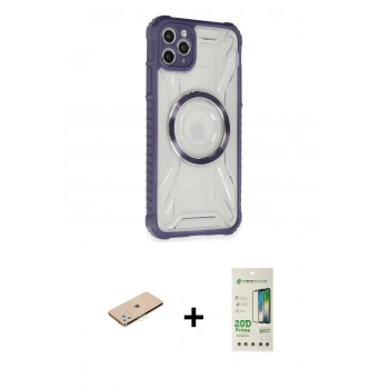 MARSİLYAN™- iPhone 11 Pro Max Kılıf Kutup Modern - Siyah 20D Premium Cam Ekran Koruyucu + Renkli Kamera Lens Koruma Cam - YL
