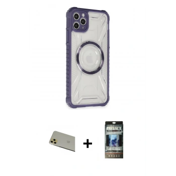MARSİLYAN™- iPhone 11 Pro Max Kılıf Kutup Modern - Siyah 34D Hayalet Izgaralı Cam + Rainbow Kamera Lens Koruma Cam - GD