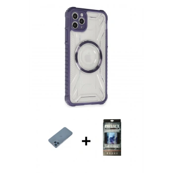 MARSİLYAN™- iPhone 11 Pro Max Kılıf Kutup Modern - Siyah 34D Hayalet Izgaralı Cam + Shine Kamera Lens Koruma Cam - MI