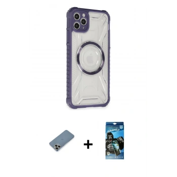MARSİLYAN™- iPhone 11 Pro Max Kılıf Kutup Modern - Siyah 34D Izgaralı Cam + Metal Kamera Lens Koruma Cam - GD