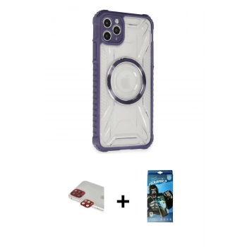 MARSİLYAN™- iPhone 11 Pro Max Kılıf Kutup Modern - Siyah 34D Izgaralı Cam + Pers Alüminyum Kamera Lens - KI
