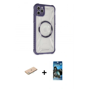 MARSİLYAN™- iPhone 11 Pro Max Kılıf Kutup Modern - Siyah 34D Izgaralı Cam + Renkli Kamera Lens Koruma Cam - MI