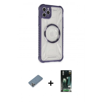 MARSİLYAN™- iPhone 11 Pro Max Kılıf Kutup Modern - Siyah 360 Mat Full Body Arka Koruyucu + Metal Kamera Lens Koruma Cam - GS