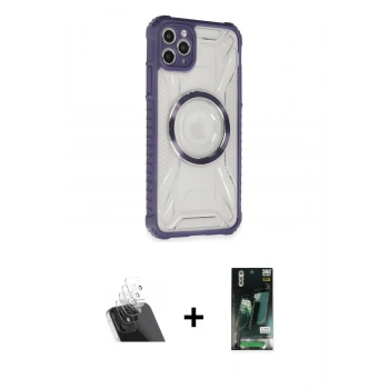 MARSİLYAN™- iPhone 11 Pro Max Kılıf Kutup Modern - Siyah 360 Mat Full Body Arka Koruyucu + Kamera Lens Koruma Cam - SF