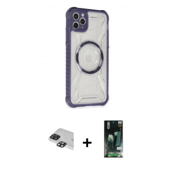 MARSİLYAN™- iPhone 11 Pro Max Kılıf Kutup Modern - Siyah 360 Mat Full Body Arka Koruyucu + Pers Alüminyum Kamera Lens - SH