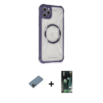 MARSİLYAN™- iPhone 11 Pro Max Kılıf Kutup Modern - Siyah 360 Mat Full Body Arka Koruyucu + Shine Kamera Lens Koruma Cam - SH
