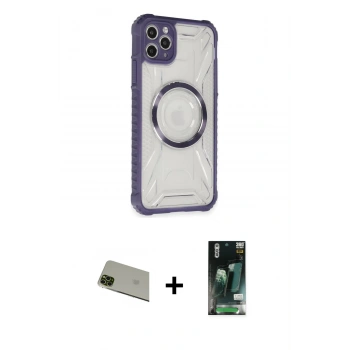 MARSİLYAN™- iPhone 11 Pro Max Kılıf Kutup Modern - Siyah 360 Mat Full Body Arka Koruyucu + Rainbow Kamera Lens Koruma Cam - YL