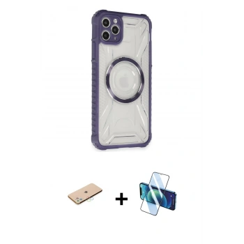 MARSİLYAN™- iPhone 11 Pro Max Kılıf Kutup Modern - Siyah 3D Antistatik Cam Ekran Koruyucu + Renkli Kamera Lens Koruma Cam - MI