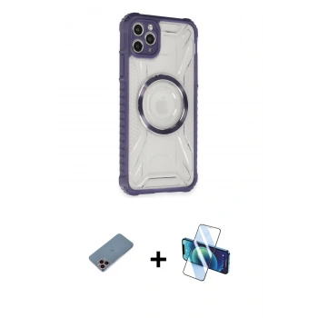 MARSİLYAN™- iPhone 11 Pro Max Kılıf Kutup Modern - Siyah 3D Antistatik Cam Ekran Koruyucu + Shine Kamera Lens Koruma Cam - PE