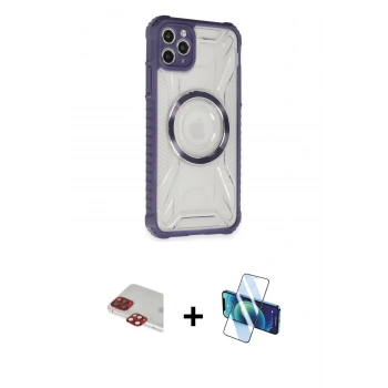 MARSİLYAN™- iPhone 11 Pro Max Kılıf Kutup Modern - Siyah 3D Antistatik Cam Ekran Koruyucu + Pers Alüminyum Kamera Lens - KI