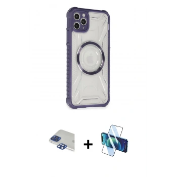 MARSİLYAN™- iPhone 11 Pro Max Kılıf Kutup Modern - Siyah 3D Antistatik Cam Ekran Koruyucu + Pers Alüminyum Kamera Lens - LT