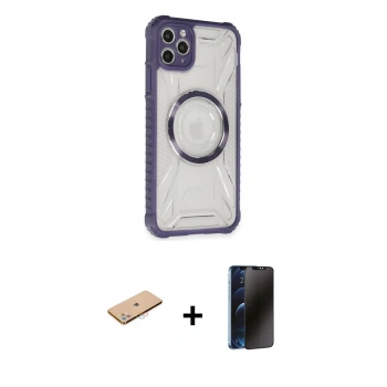 MARSİLYAN™- iPhone 11 Pro Max Kılıf Kutup Modern - Siyah 3D Antistatik Hayalet Cam Ekran Koruyucu + Renkli Kamera Lens Koruma Cam - PE