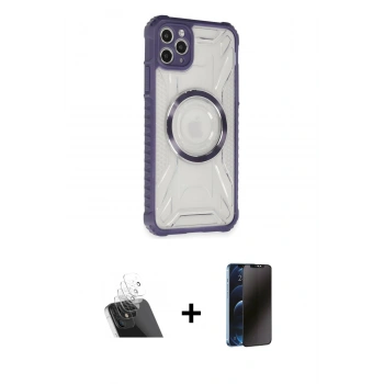 MARSİLYAN™- iPhone 11 Pro Max Kılıf Kutup Modern - Siyah 3D Antistatik Hayalet Cam Ekran Koruyucu + Kamera Lens Koruma Cam - SF