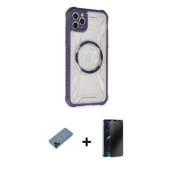 MARSİLYAN™- iPhone 11 Pro Max Kılıf Kutup Modern - Siyah 3D Antistatik Hayalet Cam Ekran Koruyucu + Shine Kamera Lens Koruma Cam - SH