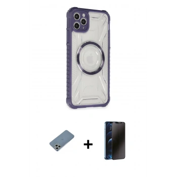 MARSİLYAN™- iPhone 11 Pro Max Kılıf Kutup Modern - Siyah 3D Antistatik Hayalet Cam Ekran Koruyucu + Shine Kamera Lens Koruma Cam - GS