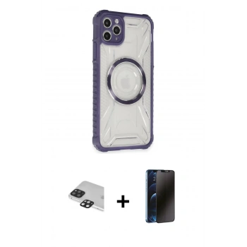 MARSİLYAN™- iPhone 11 Pro Max Kılıf Kutup Modern - Siyah 3D Antistatik Hayalet Cam Ekran Koruyucu + Pers Alüminyum Kamera Lens - SH