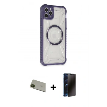 MARSİLYAN™- iPhone 11 Pro Max Kılıf Kutup Modern - Siyah 3D Antistatik Hayalet Cam Ekran Koruyucu + Rainbow Kamera Lens Koruma Cam - YL