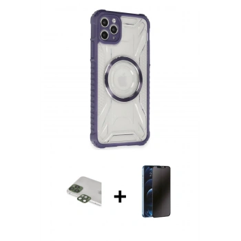 MARSİLYAN™- iPhone 11 Pro Max Kılıf Kutup Modern - Siyah 3D Antistatik Hayalet Cam Ekran Koruyucu + Pers Alüminyum Kamera Lens - YL