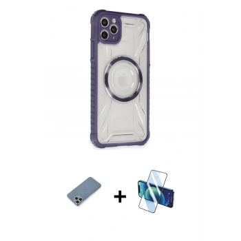 MARSİLYAN™- iPhone 11 Pro Max Kılıf Kutup Modern - Siyah 3D Antistatik Seramik Nano Ekran Koruyucu + Metal Kamera Lens Koruma Cam - GS