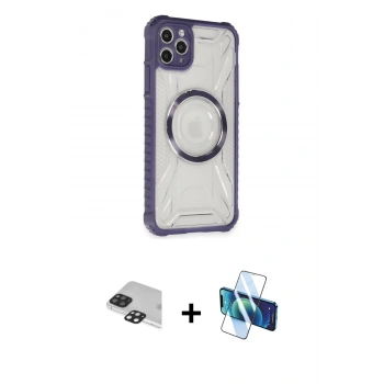 MARSİLYAN™- iPhone 11 Pro Max Kılıf Kutup Modern - Siyah 3D Antistatik Seramik Nano Ekran Koruyucu + Pers Alüminyum Kamera Lens - SH