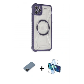 MARSİLYAN™- iPhone 11 Pro Max Kılıf Kutup Modern - Siyah 3D Antistatik Seramik Nano Ekran Koruyucu + Metal Kamera Lens Koruma Cam - SH