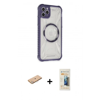 MARSİLYAN™- iPhone 11 Pro Max Kılıf Kutup Modern - Siyah 6D Mat Seramik Hayalet Nano Ekran Koruyucu + Renkli Kamera Lens Koruma Cam - PE