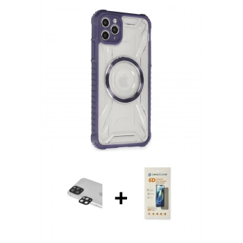 MARSİLYAN™- iPhone 11 Pro Max Kılıf Kutup Modern - Siyah 6D Mat Seramik Hayalet Nano Ekran Koruyucu + Pers Alüminyum Kamera Lens - SH